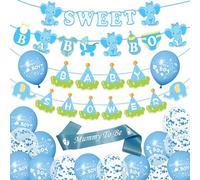 Ballons décoratifs pour fête prénatale garçon - Guirlande d'éléphant bleu avec guirlande de confettis pour future maman (éléphant bleu décoration de fête prénatale)