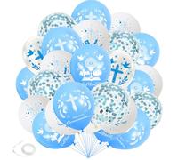 Ballons décoratifs pour première communion - Ensemble de ballons bleus pour première communion avec croix colombe et ballons confettis, fournitures de fête de baptême, confirmation
