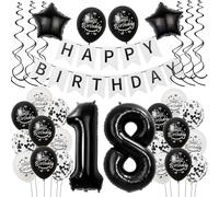 Ballons Décoration 18 ans anniversaire fille garcon Noir blanc, Décoration 18 ans anniversaire pour fille,18 ans fille Décoration anniversaire 18 ans garcon Noir, ballon 18 ans anniversaire fille