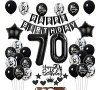 Ballons Décoration 70 ans anniversaire,Noir Décoration gâteau anniversaire 70 ans Homme,Ballons 70 ans anniversaire Femme Homme décoration gâteau ,Décoration anniversaire 70 ans Femme noir