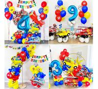 Ballons Decoration Anniversaire 3 An Garcon Transport Thème,Enfant Ballon Nombre 3 Ballon Aluminium Véhicules Voitures Autobus Scolaire Train Moto Joyeux Anniversaire Bannière Carte Gâteau