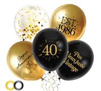 Ballons Décoration Anniversaire 40 Ans - Noir et Or Lot de 30 Ballons avec Confettis, EST. 1986 et Joyeux Anniversaire pour Fête 40 Ans Homme Femme