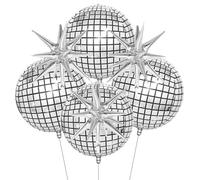 Ballons Disque Ball 4D Étoile Set, 3 pcs Feuille Disque Ballons et 3 pcs Star Ballons pour Discothèques, Fête d'Anniversaire, Mariages