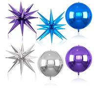 Ballons en Aluminium 4D, 6 Pièces Balloons de Fête 4D, 22 Pouces Ballons en Aluminium Ronds et Étoile, pour Mariages, Anniversaires, Baby Shower (C)