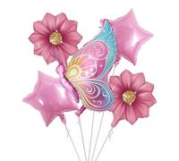 Ballons en aluminium avec fleurs - 5 ballons en aluminium en forme de papillon colorés | Fleurs en papier d'aluminium | Ballons de fête en feuilles | Décorations pour baby sho
