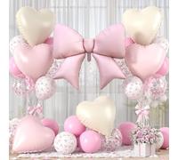 Ballons en aluminium avec nœud rose, rose clair, crème et blanc pour décoration de fête pour femme, anniversaire, fête prénatale, Saint-Valentin