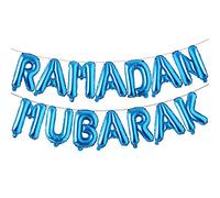 Ballons en aluminium doré rose de 40,6 cm pour l'Aïd Mubarak - Fournitures de décoration de fête - Ballons dorés pour l'Aïd musulman (bleu ramadan)