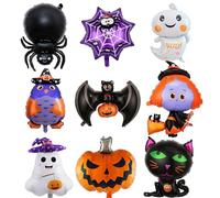 Ballons en Aluminium Halloween, 9 Pièces XXL chauves-souris Sorcières Fantômes Araignées Citrouilles Hiboux, Ballons à Hélium Géants en Toile d'araignée pour Décorations d'Halloween Cadeaux