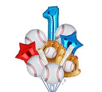 Ballons en aluminium pour 1er anniversaire de baseball - Fournitures de fête pour premier anniversaire - Gants ronds - Thème : batte de baseball - Ballons en Mylar bleus - Rookie de l'année
