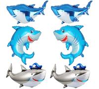 Ballons en Aluminium Requin, 6 Pièces Ballon Decoration Theme Marin Ballons Anniversaire Mignon Requin Balon Aniverser pour Fête Thème Marins, Fête Cadeau, Accessoires de Photographie