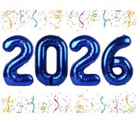 Ballons en forme de chiffre 2026 - 101,6 cm - Décoration du Nouvel An - Ballons bleu marine pour remise de diplôme et fête d'anniversaire 2, 6, 20, 26