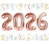 Ballons en forme de chiffre 2026 - 101,6 cm - Décoration du Nouvel An - Ballons or rose pour remise de diplôme et fête d'anniversaire 2, 6, 20, 26