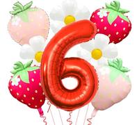 Ballons en forme de chiffre 6 en mylar pour décoration d'anniversaire sur le thème des fraises - 101,6 cm - Rouge fraise