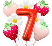 Ballons en forme de chiffre 7 en mylar pour décoration d'anniversaire sur le thème des fraises - 101,6 cm - Rouge fraise