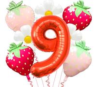 Ballons en forme de chiffre 9 en mylar pour décoration d'anniversaire sur le thème des fraises - 101,6 cm - Rouge fraise
