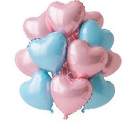 Ballons en forme de cœur - Lot de 12 ballons - Rose et bleu - 45 cm - Feuille métallique