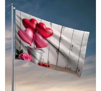 Ballons en forme de cœur pour garçons dans un seau avec des cerises. Drapeau de lac pour décoration de maison, drapeaux d'extérieur décoratifs (152 x 244 cm)