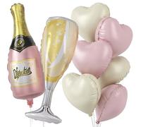 Ballons en forme de cœur rose layette et blanc avec bouteille de champagne de 94 cm - Ballon en aluminium en forme de cœur - Ballon à l'hélium en forme de cœur pour filles et femmes - Pour
