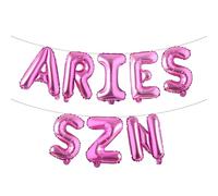 Ballons en forme de lettres de l'alphabet - Aries SZN 40,6 cm - Ballon en aluminium Mylar pour fête d'anniversaire de mars ou avril (Bélier SZN rose rouge)