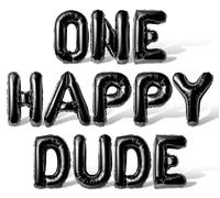 Ballons en forme de lettres de l'alphabet « One Happy Dude » de 40,6 cm en aluminium Mylar pour 1er anniversaire (noir)