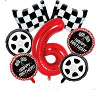 Ballons en forme de voiture de course pour garçons - Décorations d'anniversaire sur le thème de la voiture de course - 101,6 cm - Pour décoration de 6e anniversaire sur le thème de la voiture de