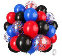 Ballons en latex à l'hélium avec confettis bleu roi et rouges pour décoration de fête d'anniversaire, fête prénatale, remise de diplôme - 30,5 cm