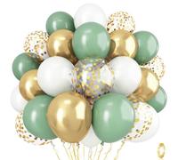 Ballons en latex avec confettis dorés et vert sauge - 30,5 cm - pour anniversaire, mariage, fête prénatale, fête prénatale