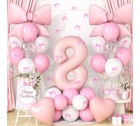 Ballons en latex avec nœud rose et blanc avec nœud imprimé ballon en aluminium en forme de cœur et chiffre 8 pour fille