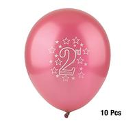 Ballons en latex numéro 2 de qualité supérieure, décoratifs, motif cœur doux, étoile, pour fête d'anniversaire, décoration d'anniversaire, ensemble de 10 pièces, rose, rouge, bleu (Rose)