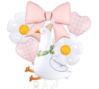Ballons en mylar blanc en forme d'oie et de vichy rose, cœur, nœud, fleur, marguerite, pour décoration de fête d'anniversaire (kit nœud rose)