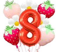 Ballons en mylar rouge en forme de chiffre 8 pour décoration d'anniversaire sur le thème des fraises - 101,6 cm - Ballon fraise pour décoration d'anniversaire sur le thème des fraises