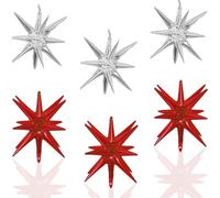 Ballons Étoiles 4D 6 Pièces Star Balloons, 22 Pouces Ballon en Aluminium, Ballons de Fête Argent et Rouge Ballons d'Anniversaire, pour Anniversaire, Mariage, Célébration, Décoration de Fête