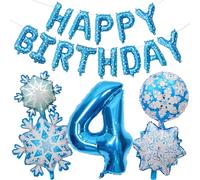 Ballons Flocons de Neige, Ballon Anniversaire 4 Ans, Ballons Aluminium Flocon de Neige, Thème Neiges Balloon, Geburtstag Deko, Kinder-Partys,Themen