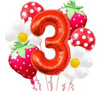 Ballons fraise pour décoration de troisième anniversaire - 101,6 cm en mylar rouge en forme de chiffre 3 - ballon fraise pour décoration de 3e anniversaire