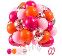 Ballons fuchsia orange rose pastel et transparents avec confettis - 30,5 cm (30,5 cm) - Décoration d'anniversaire pour femme, fête prénatale, fille, fête tropicale, guirlande photocall Saint Valentin