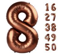 Ballons géants en feuille d'aluminium marron foncé en forme de chiffre 8, 18, 28e anniversaire - 101,6 cm - pour hommes et femmes - pour hommes et femmes - pour décoration de fête