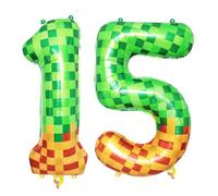 Ballons géants en forme de chiffre 15 de 101,6 cm en mylar pour décoration de 15e anniversaire sur le thème du jeu vidéo, fournitures de fête pour joueur 8 bits et décoration d'anniversaire (ballon