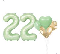 Ballons géants en forme de chiffre 22 en feuille Mylar pour filles et femmes - 101,6 cm - Vert sauge - Décoration de fête - Vert sauge
