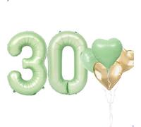 Ballons géants en forme de chiffre 30 en feuille Mylar pour décoration de 30e anniversaire - 101,6 cm - vert sauge - vert olive - pour filles et femmes - pour décoration de fête