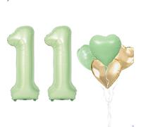 Ballons géants en forme de chiffre pour décoration de 11e anniversaire - Vert sauge - 101,6 cm - En forme de chiffre 11 - Pour filles et femmes - Rétro vert doré - Ballons géants en feuille Mylar pour