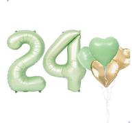 Ballons géants en forme de chiffre pour décoration de 24e anniversaire - 101,6 cm - Vert sauge - Vert olive - Pour filles et femmes - Rétro vert doré - 24 ans - Ballons pour décoration de fête