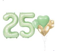 Ballons géants en forme de chiffre pour décoration de 25e anniversaire - Vert sauge - 101,6 cm - En forme de chiffre 25 - Pour filles et femmes - Rétro vert doré - Ballon géant en feuille Mylar pour