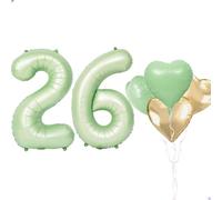 Ballons géants en forme de chiffre pour décoration de 26e anniversaire - Vert sauge - 101,6 cm - En forme de chiffre 26 - Pour filles et femmes - Rétro vert doré - Film Mylar géant - 26 ans