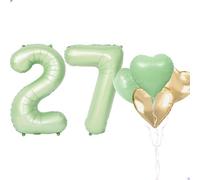 Ballons géants en forme de chiffre pour décoration de 27e anniversaire - Vert sauge - 101,6 cm - En forme de chiffre 27 - Pour filles et femmes - Rétro vert doré - Ballon géant en feuille Mylar pour