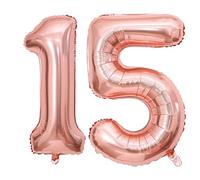 Ballons géants en Mylar avec 15 chiffres - 101,6 cm - Or rose - 15 chiffres - 15 ans - Pour anniversaire, anniversaire de mariage, événements, décorations de fête