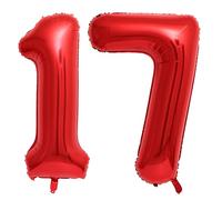 Ballons géants en Mylar avec 17 chiffres - 101,6 cm - Rouge - 17 ans de mariage - Décorations de fête