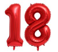Ballons géants en Mylar avec 18 chiffres - 101,6 cm - Rouge - 18 chiffres - 18 ans - Décorations de fête