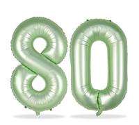 Ballons géants pour 80e anniversaire - 101,6 cm - Auto-gonflants - Ballons verts en forme de chiffres 8 et 0 - Ballons à l'hélium pour femmes - 101,6 cm - Vert olive