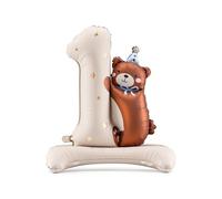 Ballons gonflables pour 1er anniversaire avec ours en peluche PartyDeco numéro 1 - Ballon en aluminium pour 1er anniversaire - Couleurs pastel