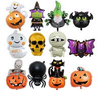 Ballons Halloween Décoration,12 Pièces Ballons à hélium XXL Halloween,Aluminium Hélium Gonflable araignée,chauve-souris, squelette,sorcière,fantôme,etc.,pour la Fournitures et Décoration de Fête